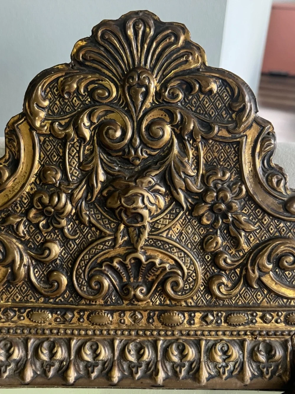 Antique Dutch copper & brass mirror/brush cabinet